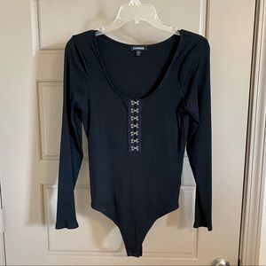 Express Black Long Sleeve Ribbed Knit Bodysuit